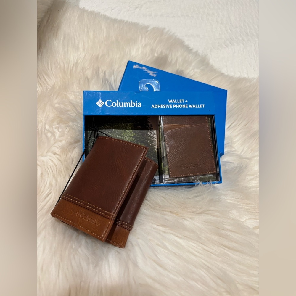 Columbia Brown Leather Wallet and Adhesive Phone wallet Set - Picture 2 of 12